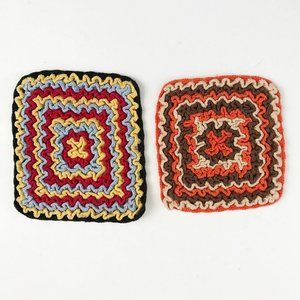 Vintage Op Art Colorful Ruffled Stitch Trivets Pot Holder Hots Pads Set of 2